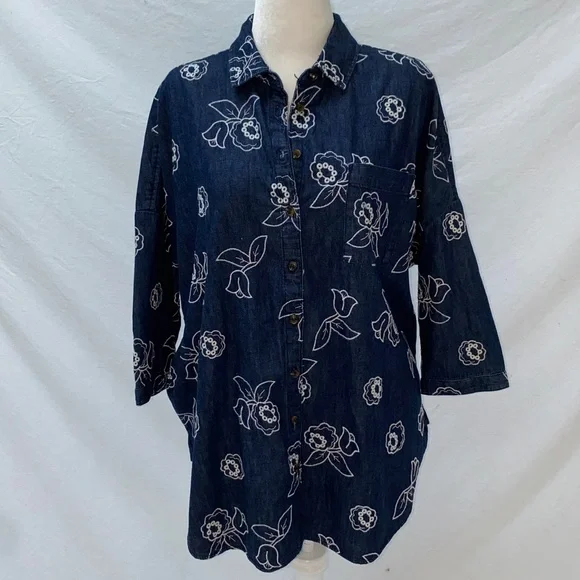 Anthropologie Maeve Oversized Embroidered Shirt - Picture 4 of 15